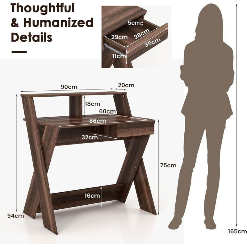 86Cm W Rectangular Computer Desk, Brown