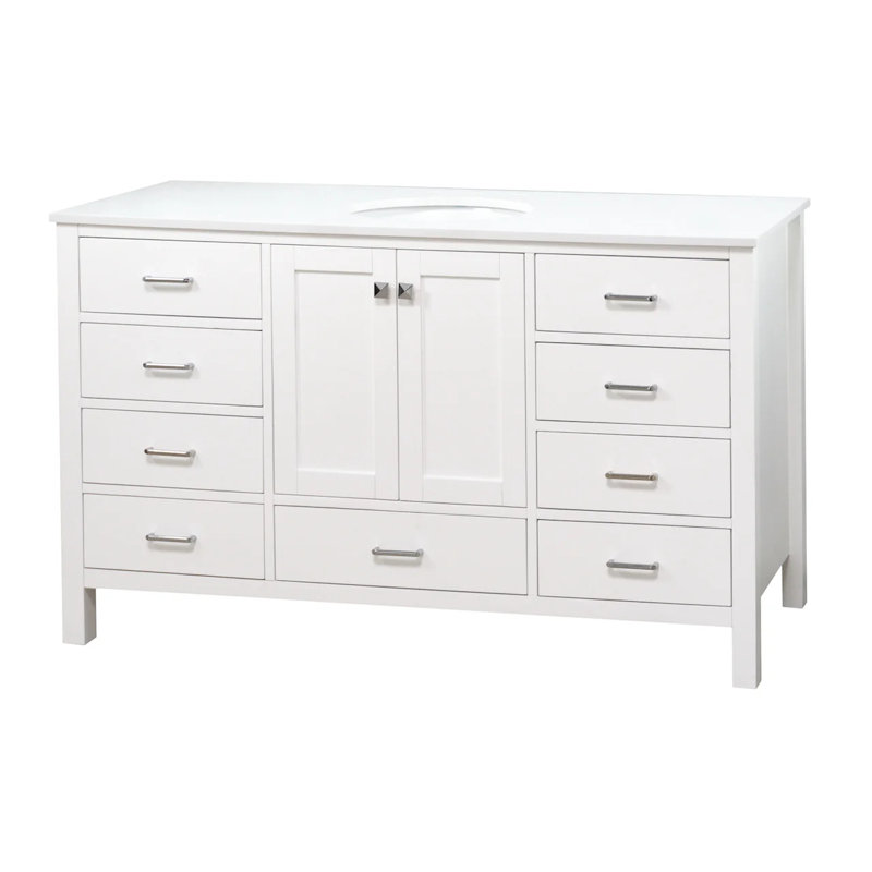 Claudett 60'' Single Bathroom Vanity with Top, White, Engineered White