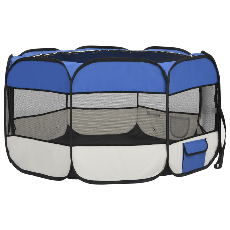 Enclos d'exercice en tissu, Bleu/crème, H 24 po x l 49,2 po x P 49,2 po