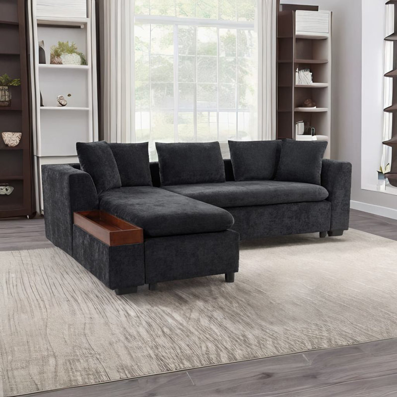 Canapé modulaire en L, Chenille noire