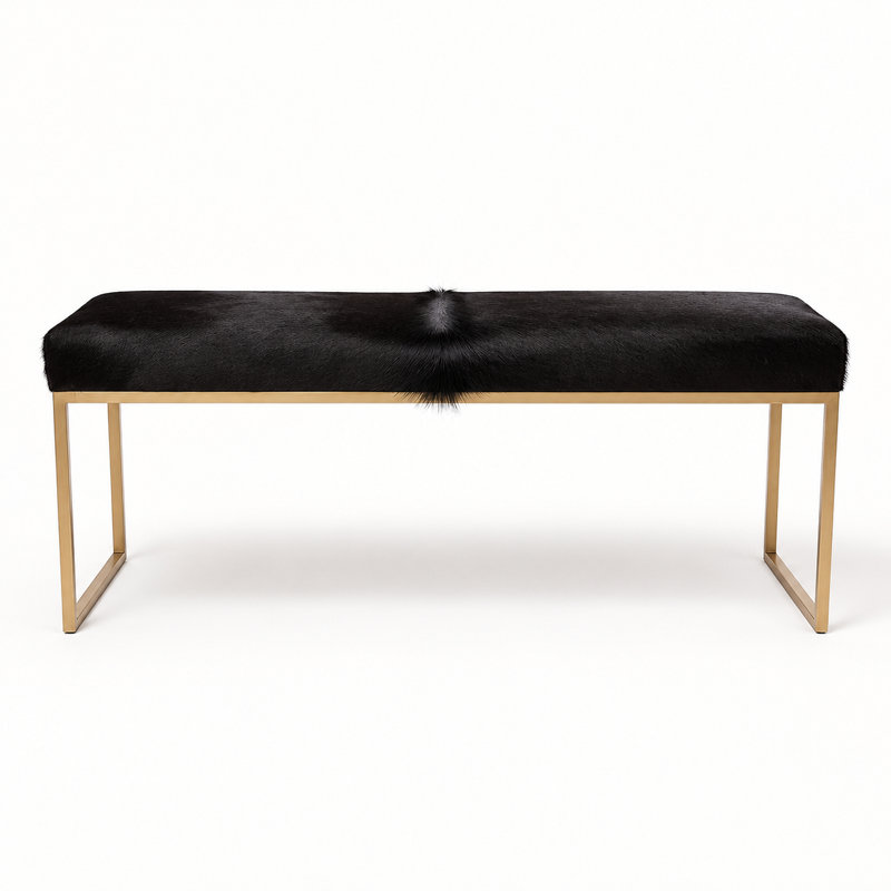 Upholstered Cowhide Bench, 19" H x 36" W x 16" D