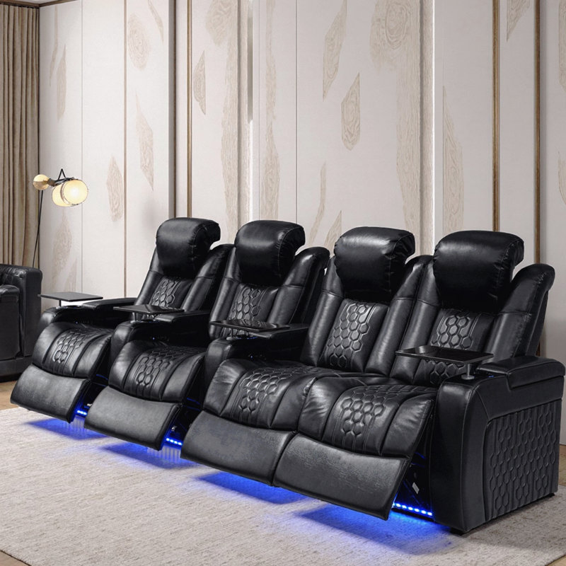 124.4" Top-Grain Nappa 4PC Power Recliner Set - RGB LED, Smart Charging, Fully Adjustable