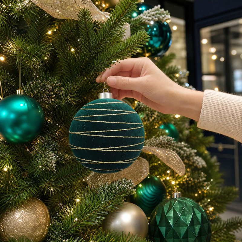 Décorations de Noël grandes décorations de Noël en flocons de 15 cm à motif de losanges multicolores et boules de Noël, Vert