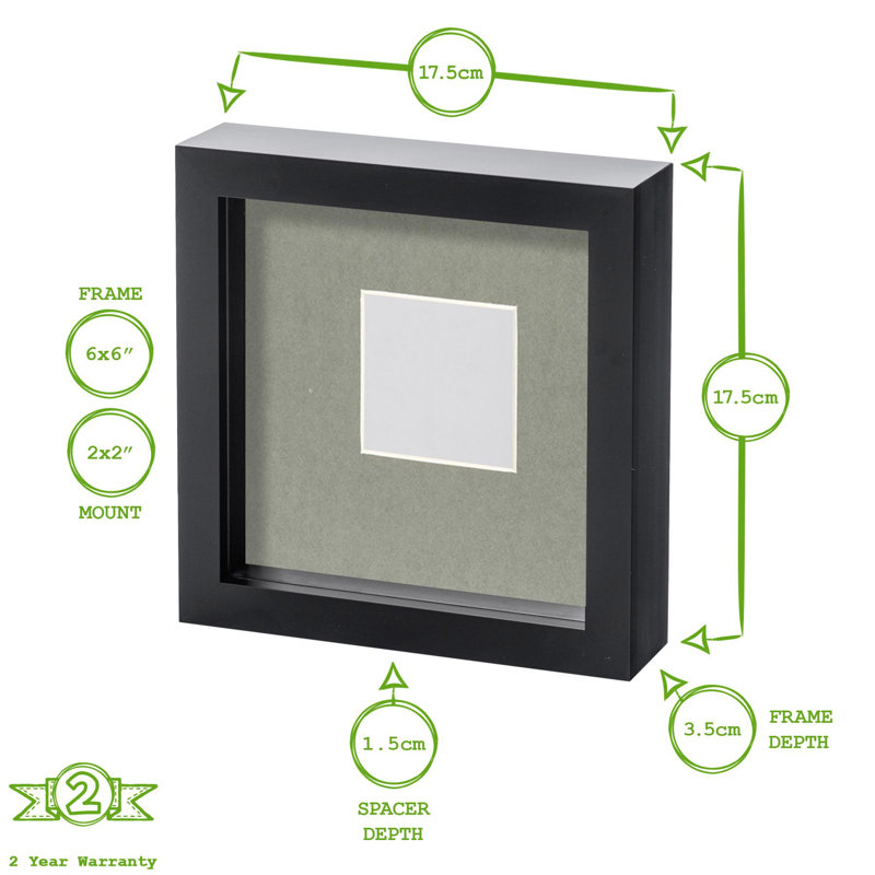 Nicola Spring - 6" x 6" White 3D Box Photo Frame, 2" x 2", Ivory
