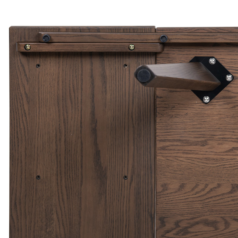 Table de salle à manger à rallonge en bois de chêne massif 59-90,5 "Hawley, H 30 po x L 59 po x l 33,5 po, Marron foncé