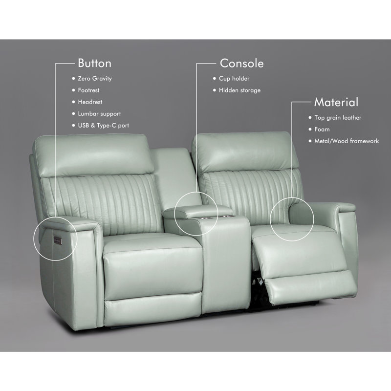 Liudgardas Triple-Motor Zero Gravity Reclining Couch Leather Sofa with USB & USB-C Charging, Green Genuine Leather