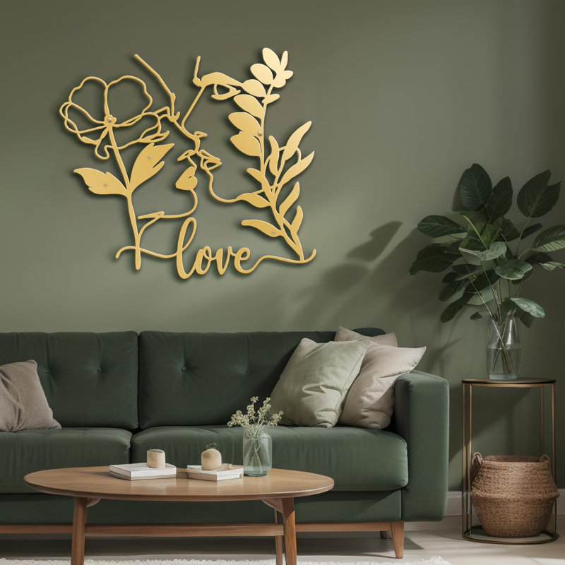 Décoration murale décorative en métal Love Love, Doré, H 33,12 po x l 36 po x P 0,05 po