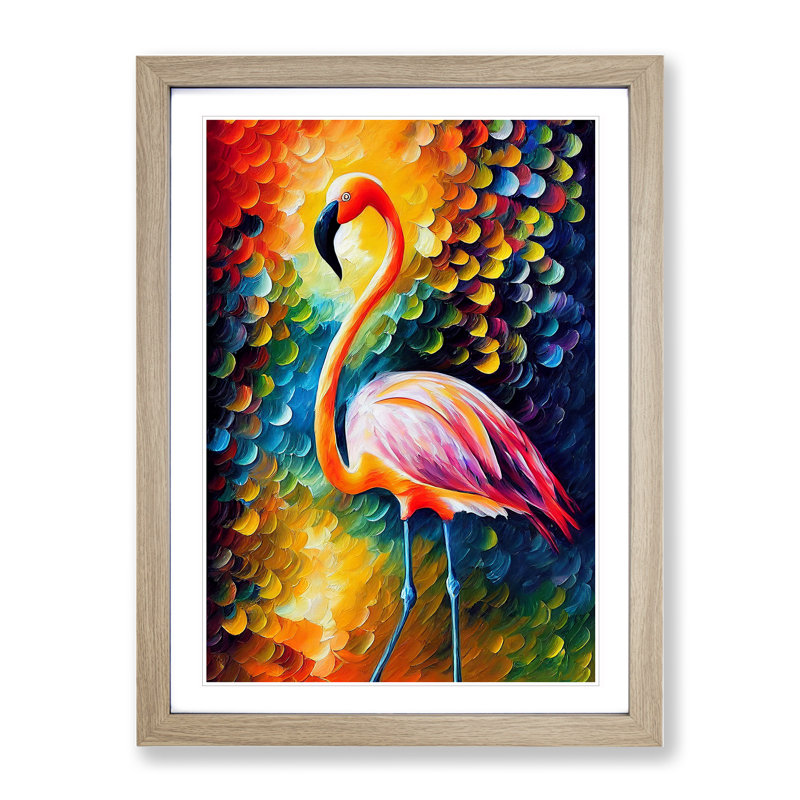 Flamingo Portrait No.1 - Single Picture Frame Painting, Oak, 64cm H x 46cm W x 2cm D