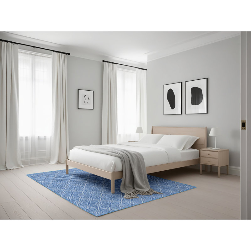 Tapis bleu tissé à la machine, Rectangle 5 pi x 7 pi