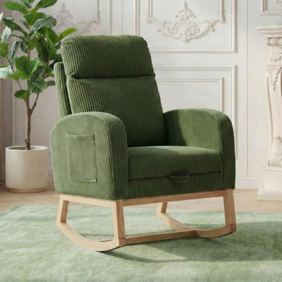 Rocking Chair with Adjustable Footrest, Upholstered Glider with Side Pocket for Living Room Bedroom by Latitude Run