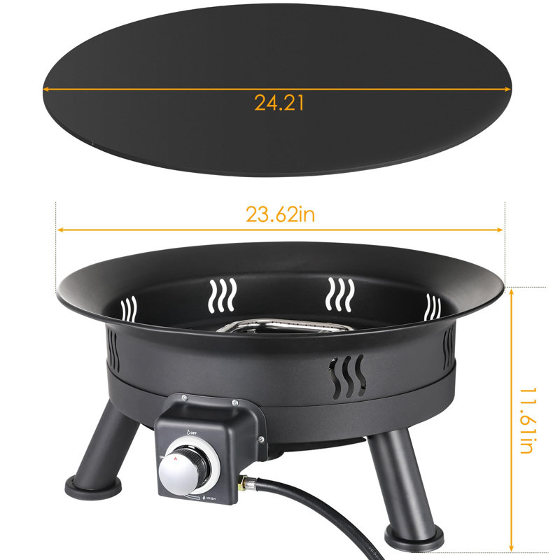 Melisa 24" Propane Fire Pit,52,000 Btu Portable Smokeless Firebowl With Self Igniter, Cover, Lava Rocks, Gas Cylinder Holder