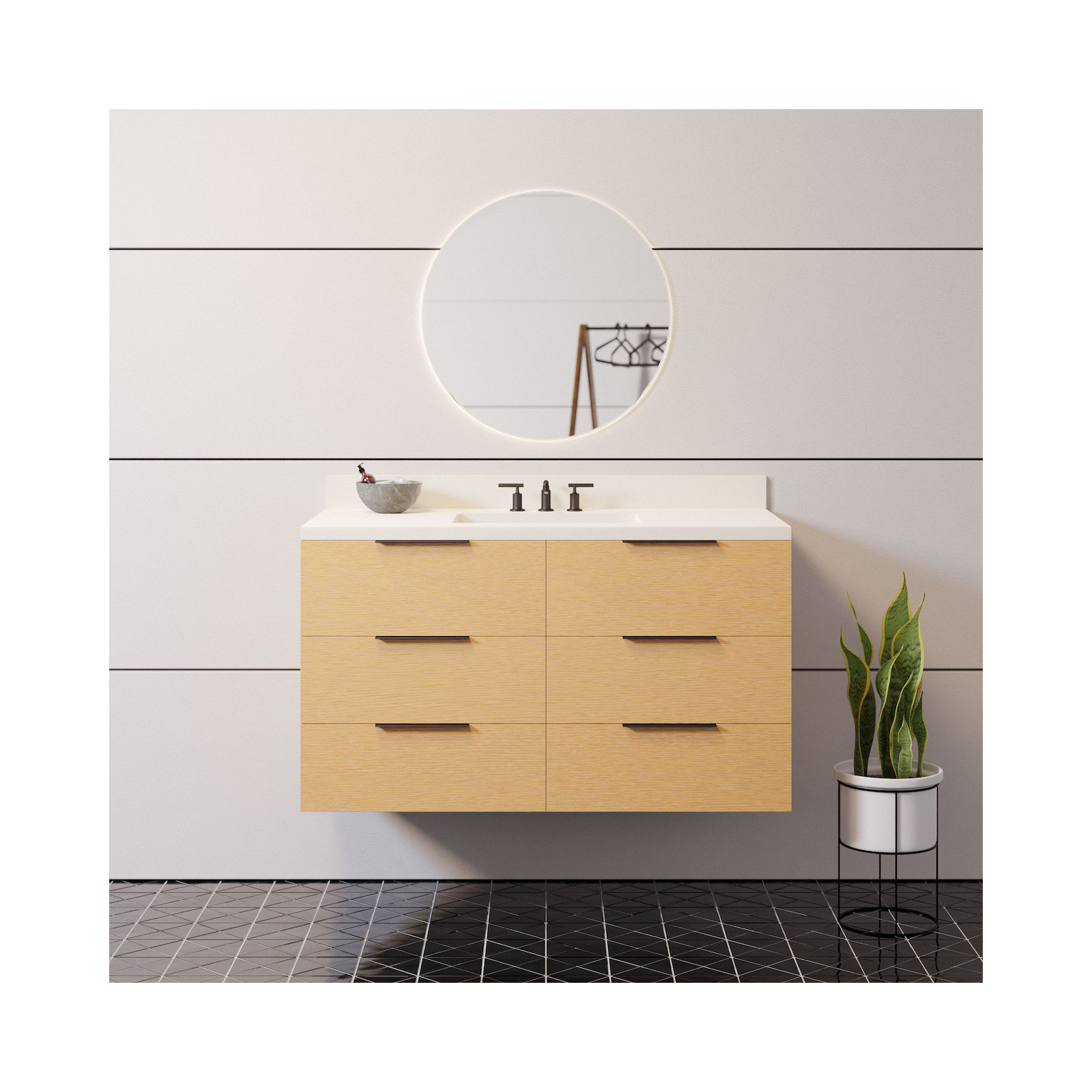 Mitchell 42'' Single Bathroom Vanity, Blonde Wood, Matte White Quartz