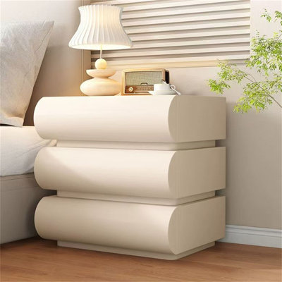 Modern white solid wood bedside table with 3 storage drawers small side table, bedroom living room small space home multifunctional storage cabinet