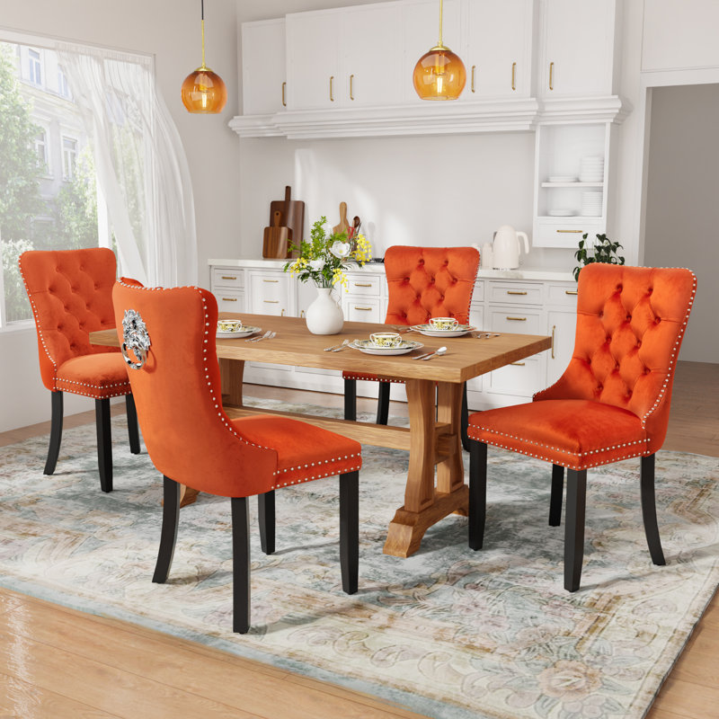  Ensemble de 4 chaises de salle à manger rembourrées en velours, Orange
