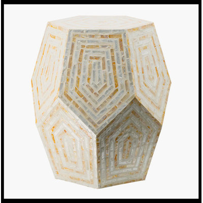 18X18x21" Hexagonal Capes Capiz Stool, Cream/Yellow