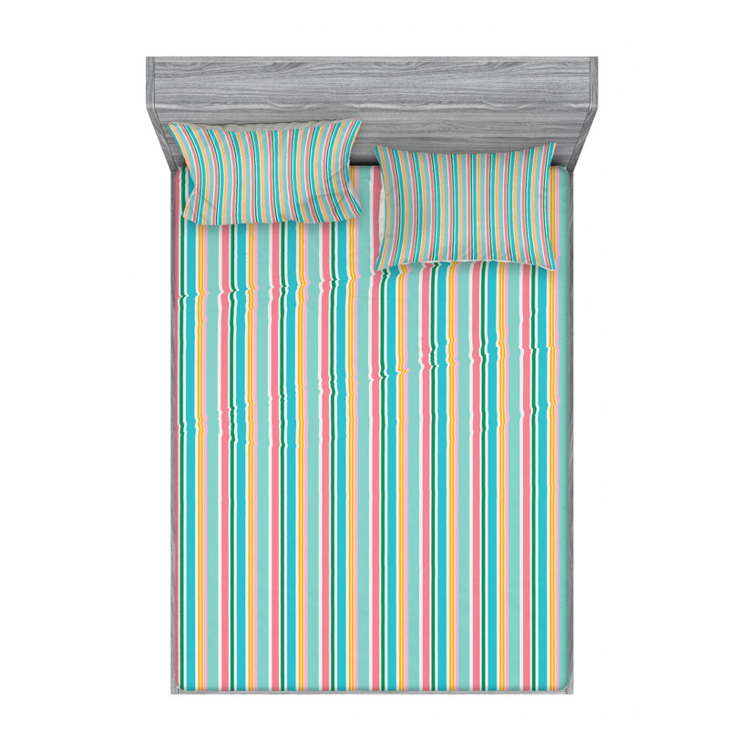 Microfiber Striped Sheet Set, Full Sheet Set with Fitted Sheet, Yellow Geometric