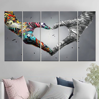 Impression sur toile Love Hand Graffiti: décoration murale de style Banksy, toile tendue 5P