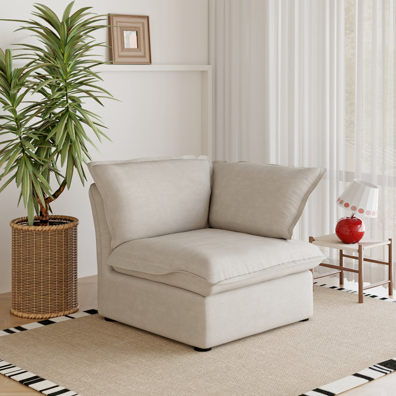 Fairford Left-Armed Upholstered Linen Velvet Slipcovered Chair, Beige