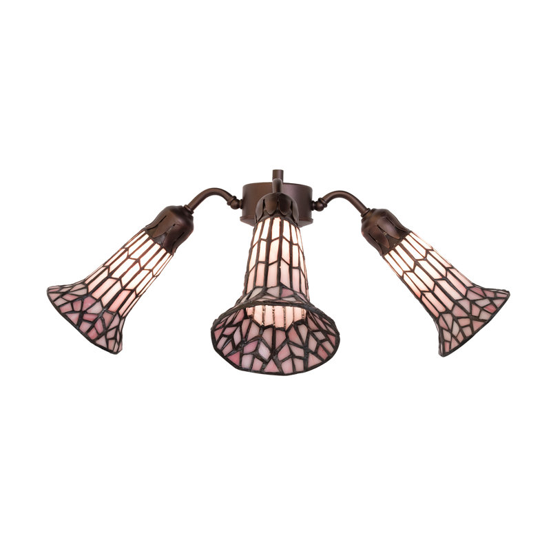 19" Wide Stained Glass Pond Lily 4 Light Fan Light, Pink