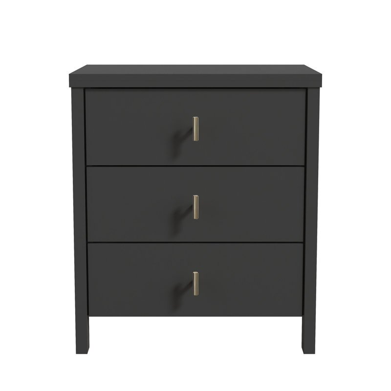 Allysyn Modern 3 Drawer Nightstand, Black