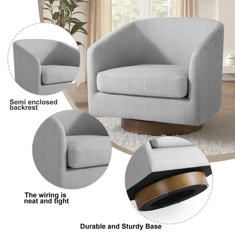 72Cm Wide Swivel Barrel Chair, Light Grey Linen Blend