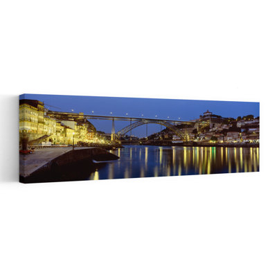 Night Luis I Bridge Porto Portugal by Murat Taner - Wrapped Canvas Panoramic Print