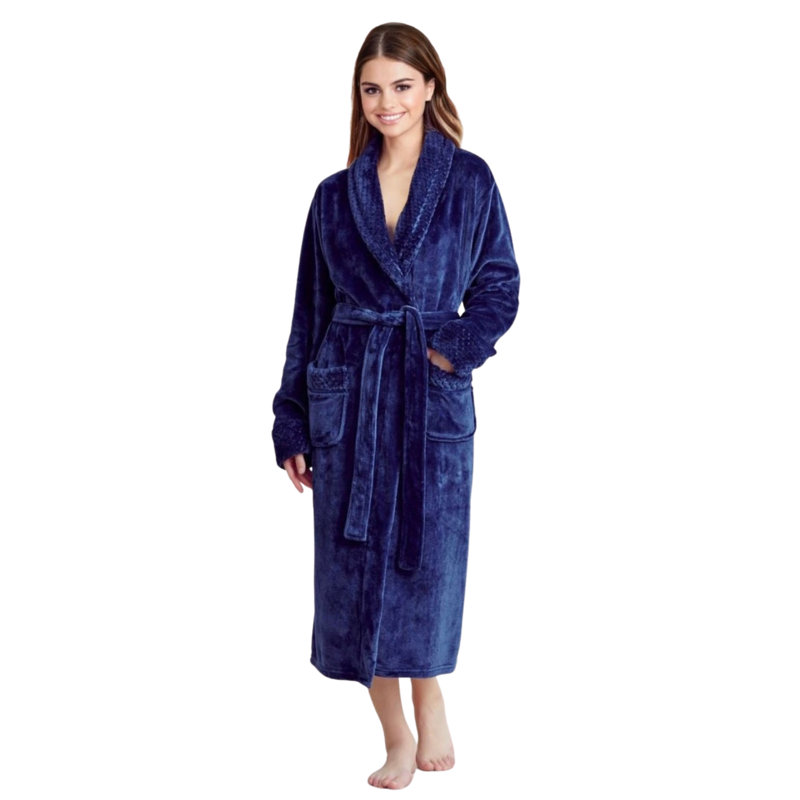 Peignoir en molleton avec poches Vasco, Taille unique, Bleu marine