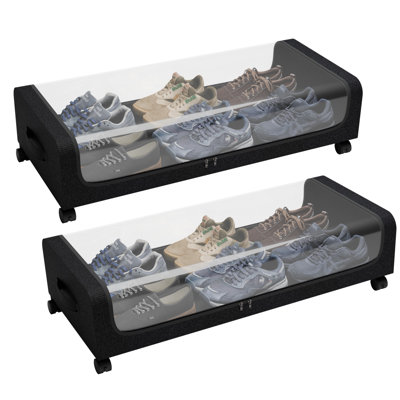 Rangement sous le lit avec roulettes, paquet de 2 contenants de rangement sous le lit, organisateur de rangement pour chaussures sous le lit, tiroir en métal roulant pour les vêtements, gris