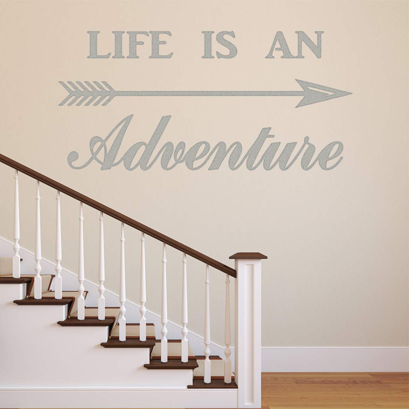 Décalcomanie murale « life is a adventurer adventurer », H 11 po x l 22 po, Argent