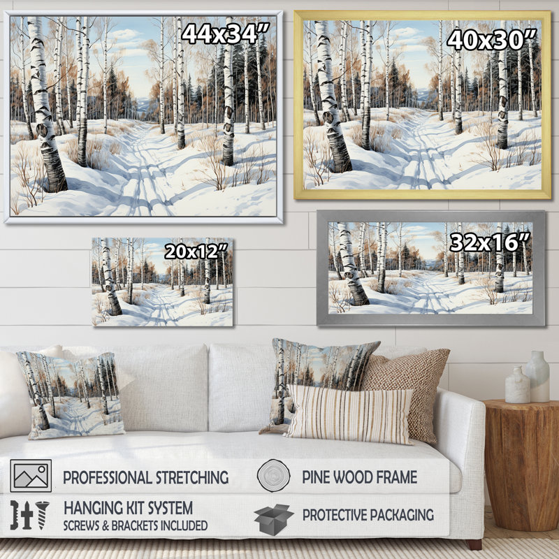 «Winter Birch Wood Forest II - Tree Birch», art mural, Toile tendue, H 40 po x l 60 po x P 1,5 po