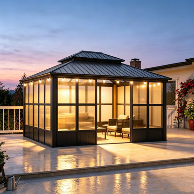 Solarium pour toit-terrasse 12 pi x 14 pi en mauve avec lumières DEL intégrées à double toit pour terrasse