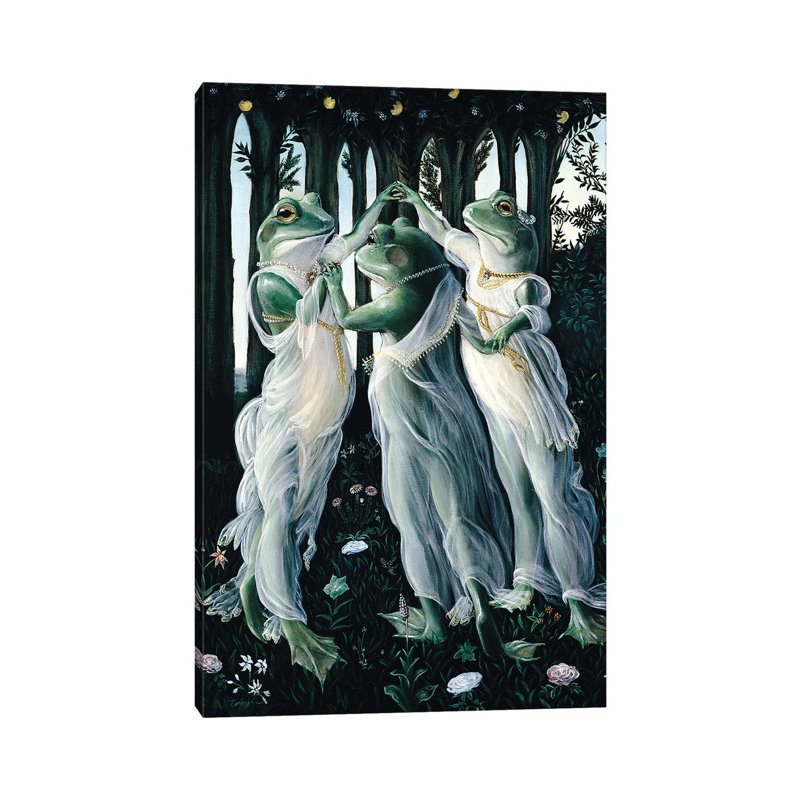 Botticelli Frogs by Melinda Copper - Wrapped Canvas Painting, 20.32 cm H x 30.48 cm W