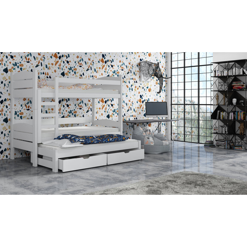 Caspar Bunk Bed with Storage Included with Built-in Ladder Included with Trundle Included, White
