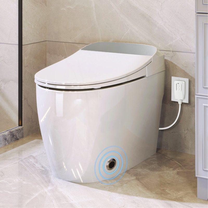 Heated Seat Smart Toilet, One Piece Toilet, Automatic Flush Tank Less Toilet without Bidet, with Foot sensor Flush, White Night Light, Knob Control, Power Outage Flushing, Soft Close Cover