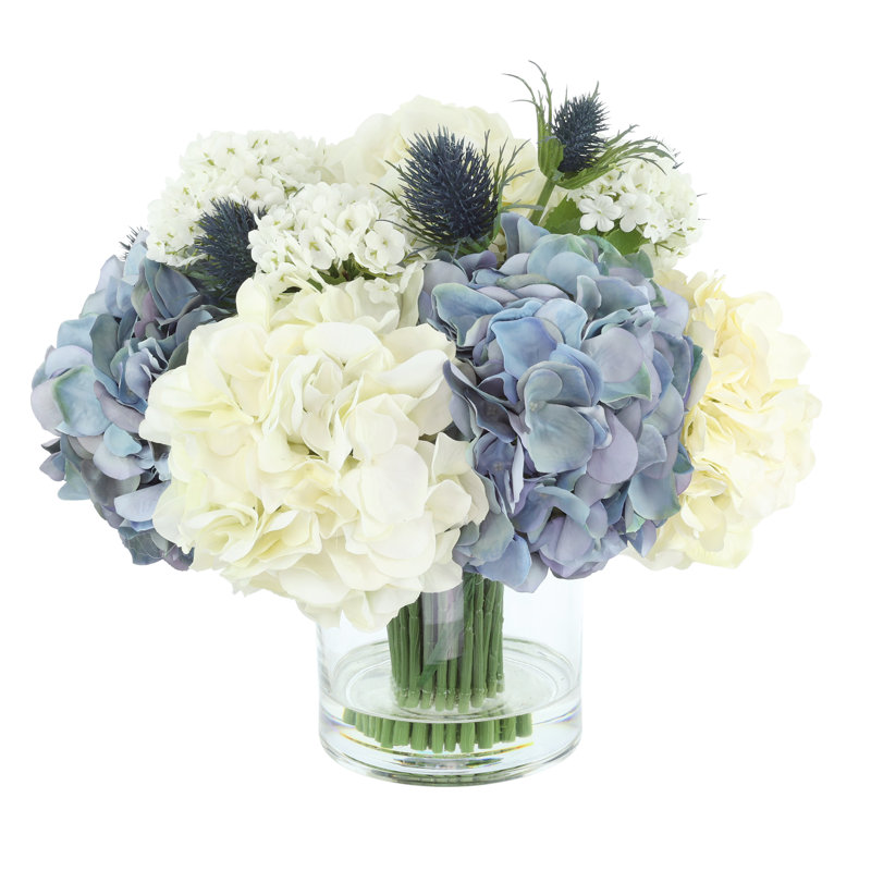 Hydrangea Arrangement with Thistle and Viburnum