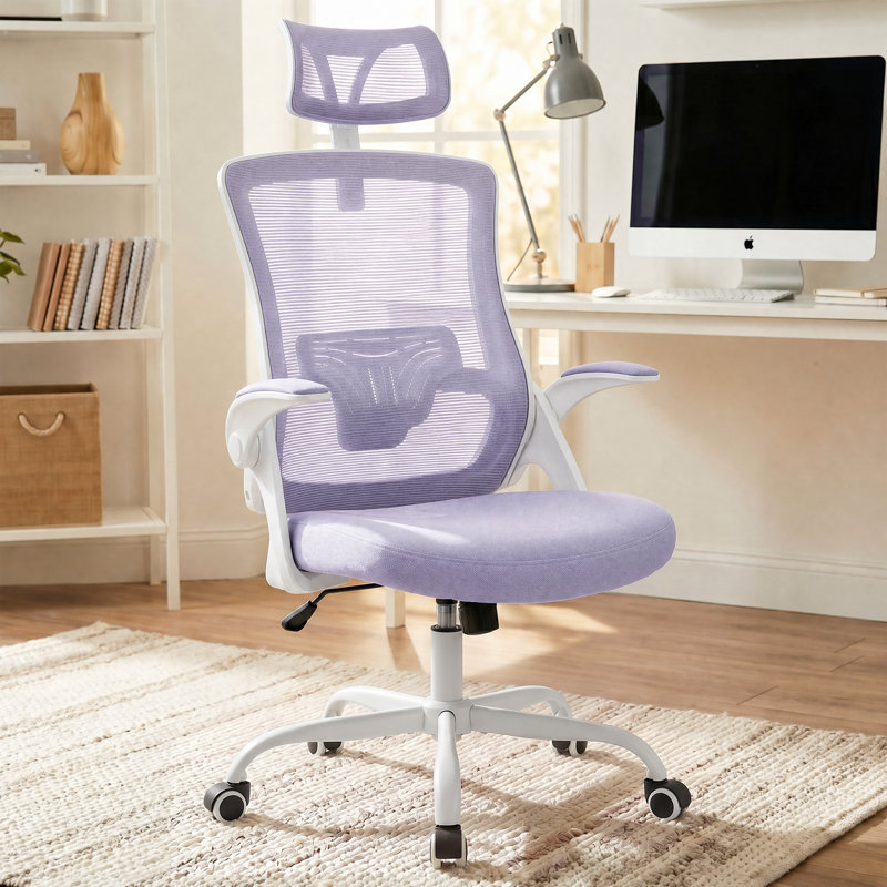 Chaise de bureau ergonomique Neeya, Violet, Base en acier, Avec repose-tête