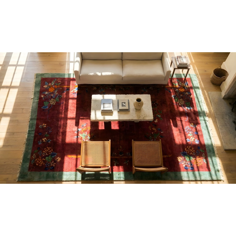 Antique Art Deco Medium Wool Red Rug