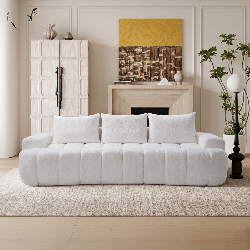 Canapé courbé en tissu 3 places Boucle, White