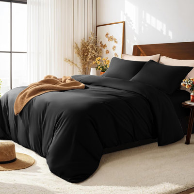 Haffa Microfiber Solid Colour Duvet Cover Set with Pillowcases