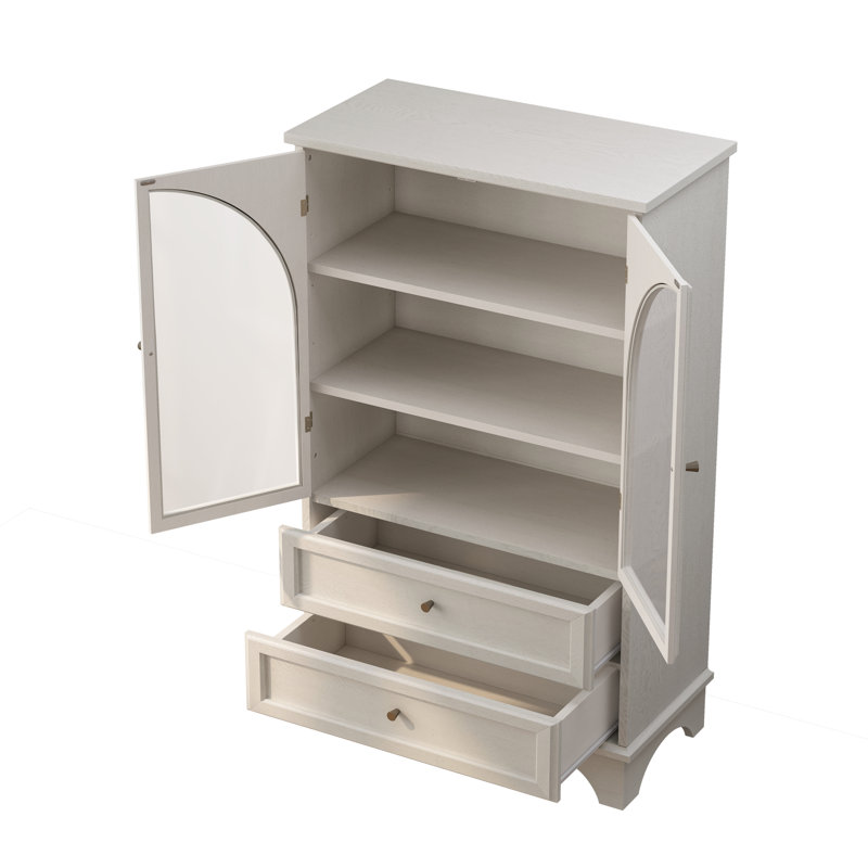 Armoire de rangement vitrée à porte en verre 52,17 po avec 2 tiroirs et tablette réglable