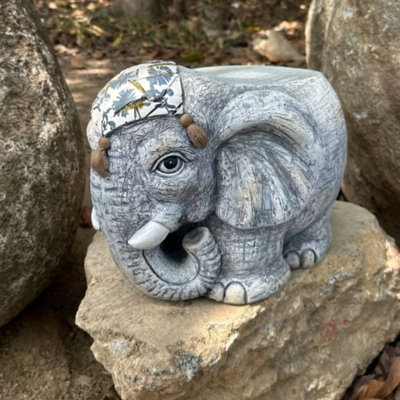 Simulated Elephant Garden Stool 14", Resin Animal Sculpture For Office Balcony Outdoor Courtyard Lawn