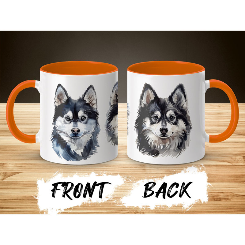 11oz Watercolour Alaskan Malamute Design Coffee Mug, Orange, 3