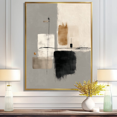 Black Shapes With Grey Minimalism Abstract Blend - Minimalism Wall Art, Grey Minimalist Canvas Print