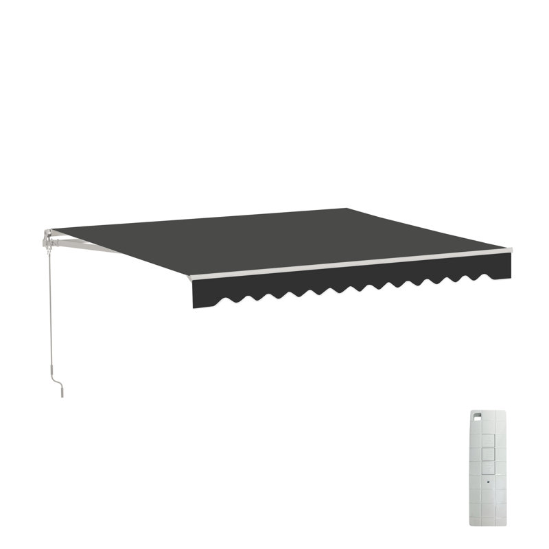ALEKO Motorized Retractable Outdoor Awning with White Frame, Black Onyx, 10' W x 8' D