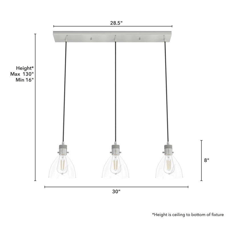Van Nuys 3 Light Linear Cluster Pendant, Brushed Nickel