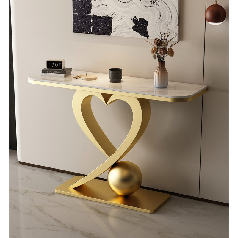 Console en marbre fritté en marbre avec structure en forme de cœur et base sphérique, H 33,46 po x l 47,24 po x P 11,81 po