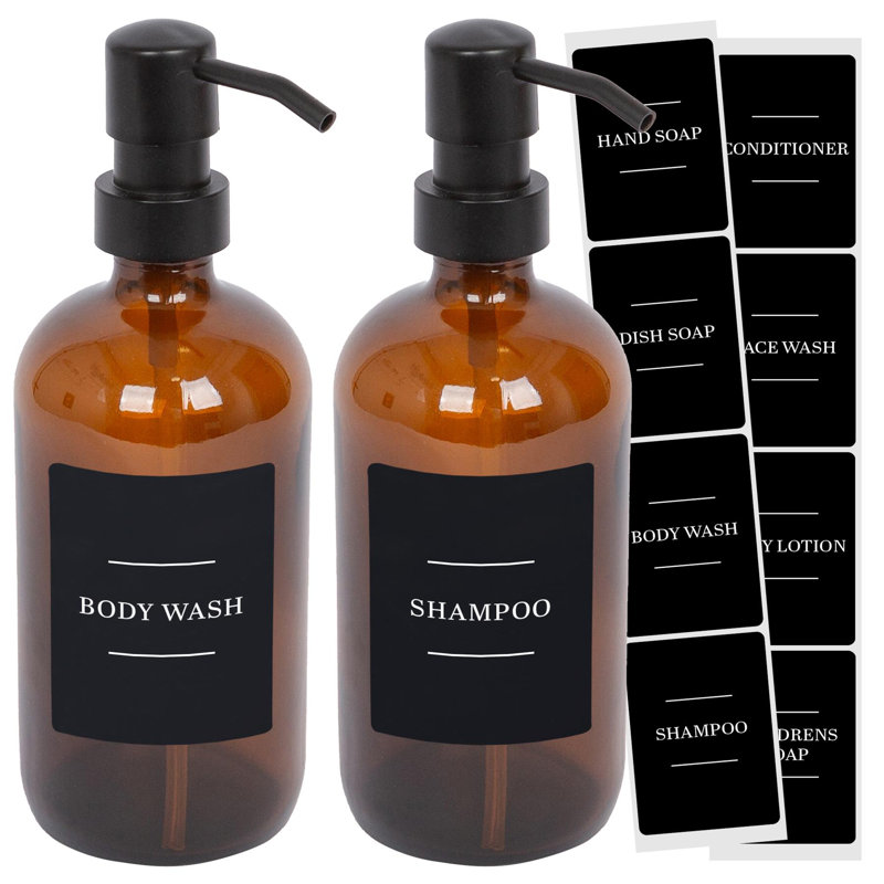 Glass Soap Dispensers with Labels - 500ml, Amber/Black