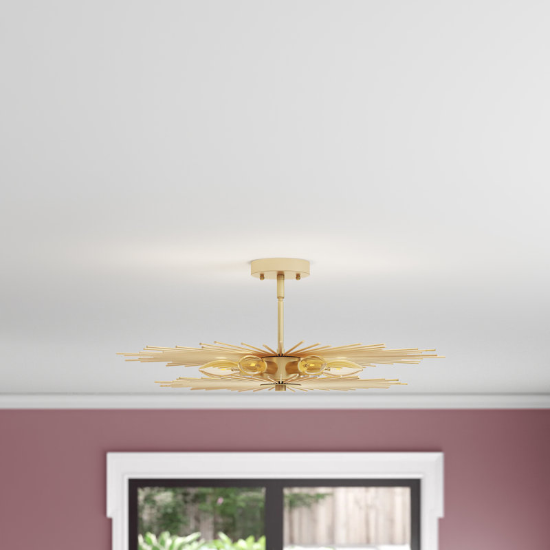 Plafonnier semi-encastré Karissa, Or, H 9,5 po x l 16 po x P 16 po