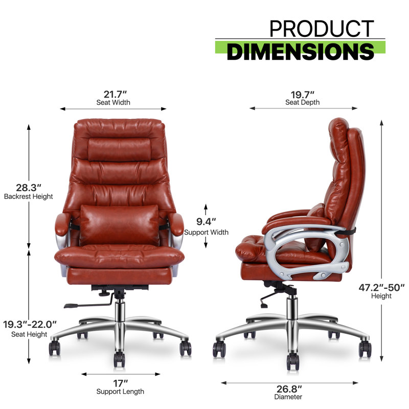 Fauteuil de direction en similicuir avec coussin amovible, siège d'ordinateur ergonomique réglable pour la maison, Brun