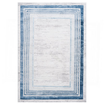  Tapis bleu / ivoire / bordé non délesté pour la chambre à coucher, la salle à manger, le bureau à domicile et le tapis résistant aux taches